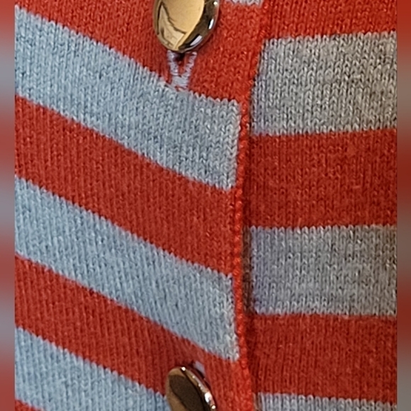 BANANA REPUBLIC Striped Cardigan, Red/Grey Silver Tone Buttons - Picture 5 of 9